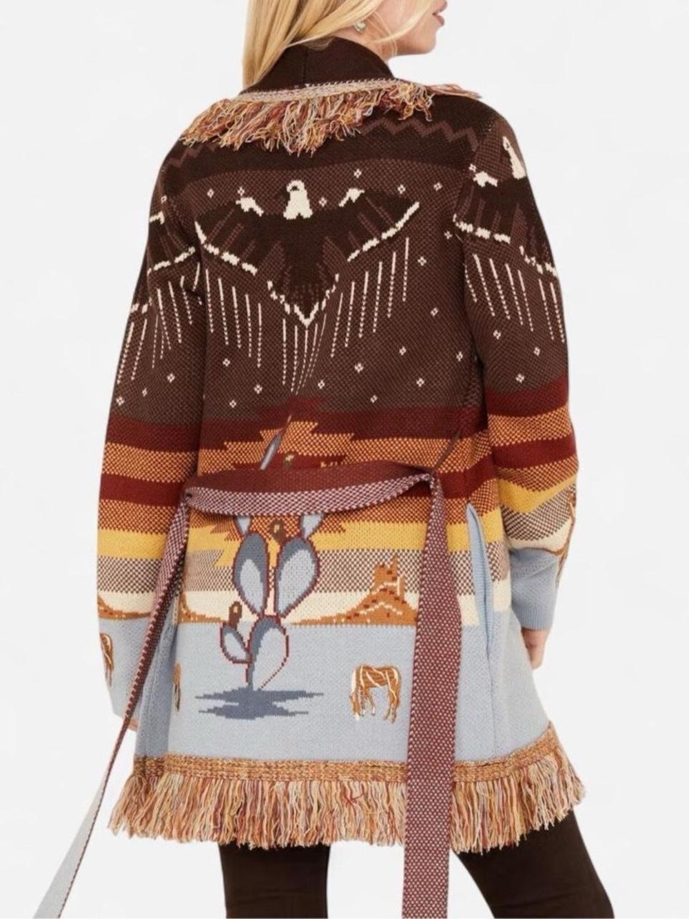 Idyllwind Desert Nights Multi Southwestern Fringe Belted Cardigan M Western